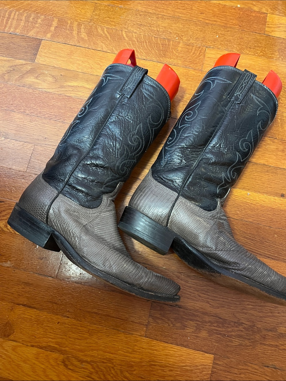 Dan Post Black Gray Textured Western Cowboy Boots VINTAGE